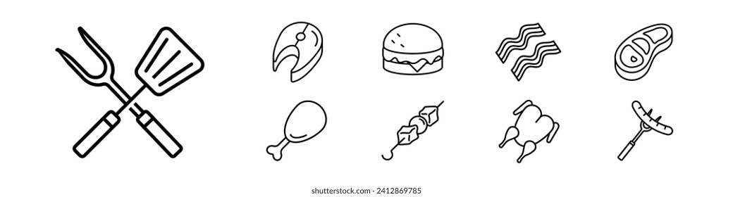 BBQ icon set. Linear style.