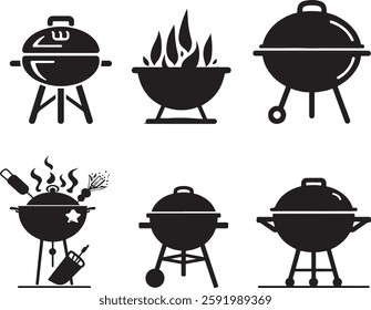 BBQ Icon Set, Simple Black and White Grill Icons Set