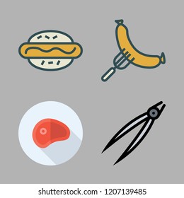 bbq icon set. vector set about steaks, sausage, hot dog and tongs icons set.