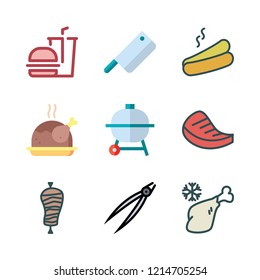 bbq icon set. vector set about meat, hamburger, chicken and tongs icons set.