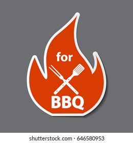 BBQ Icon Sticker with Grill Tools. Vector Illustration EPS10