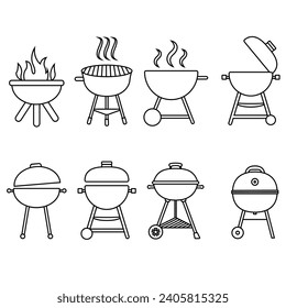 BBQ icon vector set. Grill illustration sign collection. Picnic symbol or logo.