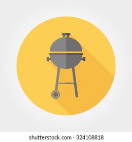 BBQ. Icon for web and mobile application. Vector illustration of a button with a long shadow. Flat design style.