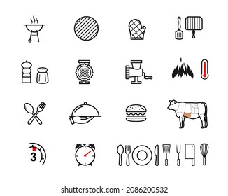 Bbq icons set. Vector elements on a white background. Ready for your design.	