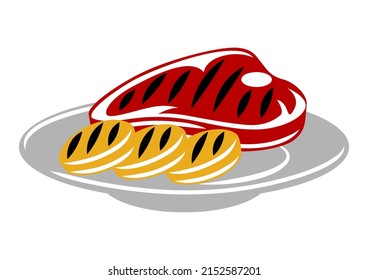 Bbq illustration with grill objects and icons. Stylized kitchen and restaurant items.