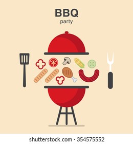 BBQ Illustration with products and tools for cooking dinner