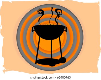 BBQ inside abstract circle bullseye like grungy boarder