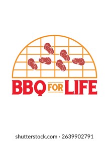 BBQ For Life Grill Set Vector Drawing Design, Red, Yellow Color Barbecue Ornament Template