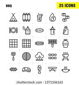 Bbq Line Icon Pack For Designers And Developers. Icons Of Barbecue, Bbq, Food, Sausage, Glass, Drink, Bbq, Lemon, Vector
