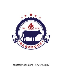 BBQ logo design. Barbecue emblem. Cows in a circle