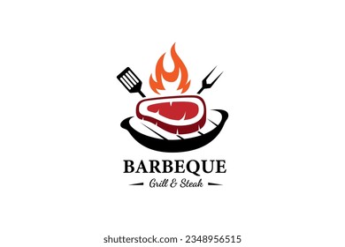 Diseño del logotipo de barbacoa. plantilla de alimento o parrilla en concepto de ilustración vectorial