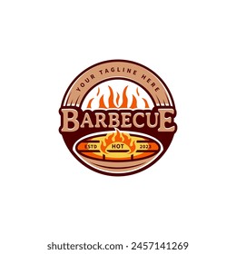 BBQ logo design with Grill barbecue and fire flame vector illustration