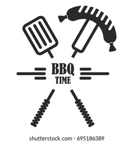 BBQ logo. Flat vector cartoon illustration. Objects isolated on a white background.
