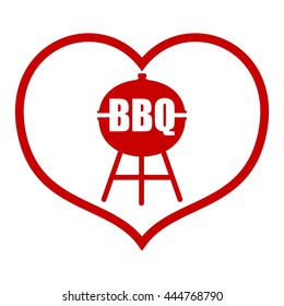Bbq logo with heart sign. Objects isolated on a white background. Flat vector illustration.