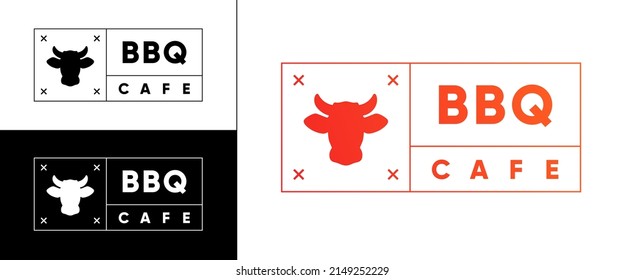 Logo de la barbacoa sobre fondo blanco, restaurante asador, ilustración de la casa de vapor, café barbacoa, carnicería, corte de vaca, parrilla de carne, sticker aislado de salchichas, filete de cerdo