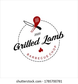 BBQ Logo Simple Lamb Ribs Grill, Badge Vector Food Design Idea