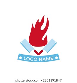BBQ Logo Template with Blue Knife. eps 10 easy to edit
