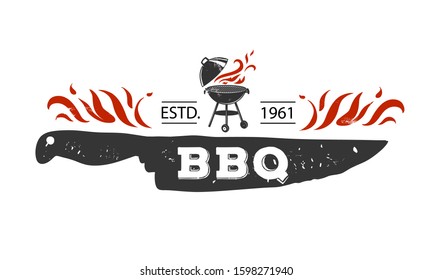 BBQ logo.Grunge handdrawn poster. Retro design.Vector illustration.