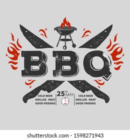 BBQ logo.Grunge handdrawn poster. Retro design.Vector illustration.