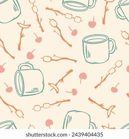 BBQ Marshmallows and Coffee Vector Seamless Pattern