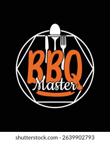 BBQ Master Spoon Vector T-shirt Design, Circle Drawing Restaurant Typography Printing Template