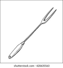 bbq meat fork, sketch style hand drawn vector illustration