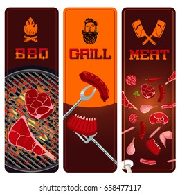 BBQ, meat and grill vertical banners set. Barbeque ingredients.