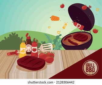 bbq meat lettering with oven poster
