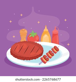 bbq meat with sauces icons
