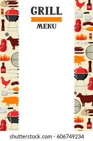 Bbq menu background with grill objects and icons.