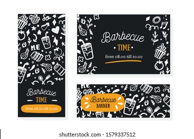 BBQ menu banner template, typography background. Barbecue food flyer with lettering