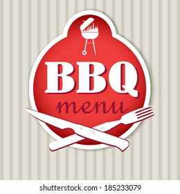 BBQ menu design template for restaurant with fork, grill and steak knife.