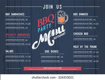 BBQ  menu restaurant template and wood texture background.
