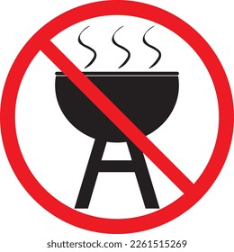 BBQ not allowed sign vector, outdoor bbq area closed, no bbq allowed here, no fire