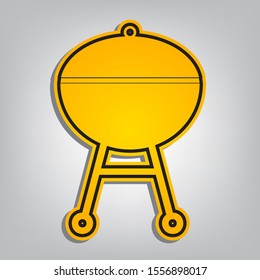 BBQ outdoor grill sign. Flat orange icon with overlapping linear black icon with gray shadow at whitish background. Illustration.