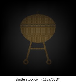 BBQ outdoor grill sign. Icon as grid of small orange light bulb in darkness. Illustration.