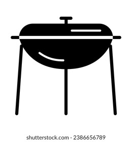BBQ Außengrill Feste Ikone, Camping Equipment Konzept, Stehendes Rundgrill-Equipment Schild auf weißem Hintergrund, Barbeque Grill Icon in Glyph Stil für Mobil- und Web. Vektorgrafik