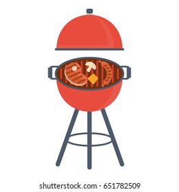 Bbq pan. Grill food. Barbecue party, outdoor picnic. Flat vector cartoon illustration. Objects isolated on a white background.