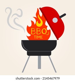 Bbq party background with grill and fire. Barbecue poster.