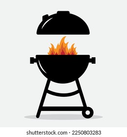 Bbq party background with grill and fire. Barbecue poster. Flat style, vector illustration.