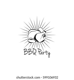 BBQ Party Badge. Chicken grill label. Vector illustration isolated on white background