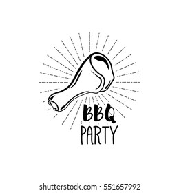 BBQ Party Badge. Chicken leg grill label. Vector illustration isolated on white background