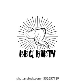 BBQ Party Badge. Chicken wing grill label. Vector illustration isolated on white background