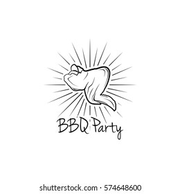 BBQ Party Badge. Chicken wing grill label. Vector illustration isolated on white background
