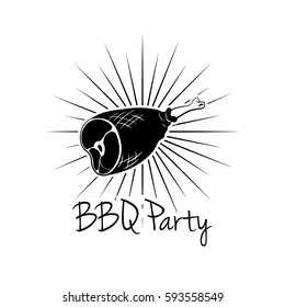 BBQ Party Badge. Ham grill label. Vector illustration isolated on white background