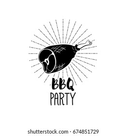 BBQ Party Badge. Ham grill label. Vector illustration isolated on white background