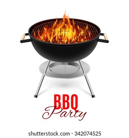BBQ party banner grill with fire isolated on white