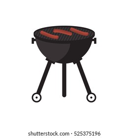 BBQ party banner grill with fire isolated on white. 