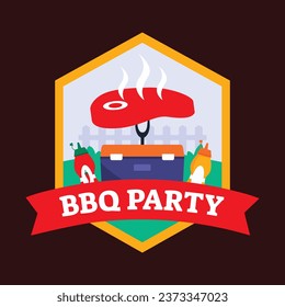 BBQ party. Barbecue party. barbecue label or Sticker. BBQ time. Vector illustration. BBQ background. Label, Sticker, Card, Invitation. National Barbecue Day. May 16. event. grill party.