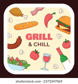 BBQ party. Barbecue party. barbecue label or Sticker. BBQ time. Vector illustration. BBQ background. Label, Sticker, Card, Invitation. National Barbecue Day. May 16. event. grill party.